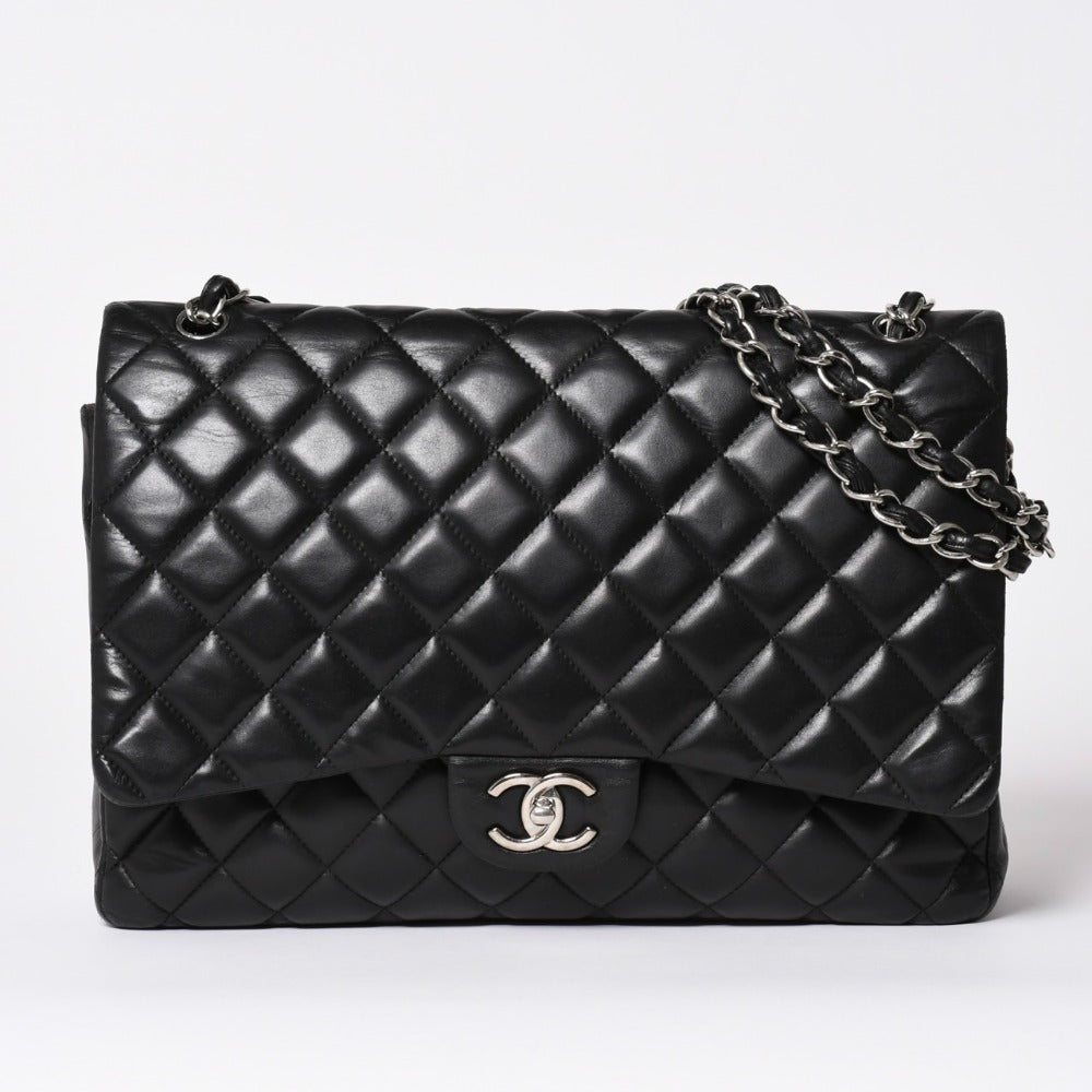 CHANEL CHANEL Deca Matelasse 33 W Flap W Chain Shoulder Bag Coco Mark Calfskin Black Silver Hardware Good Condition Used 4a002396