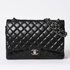 CHANEL CHANEL Deca Matelasse 33 W Flap W Chain Shoulder Bag Coco Mark Calfskin Black Silver Hardware Good Condition Used 4a002396