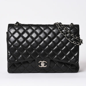 CHANEL CHANEL Deca Matelasse 33 W Flap W Chain Shoulder Bag Coco Mark Calfskin Black Silver Hardware Good Condition Used 4a002396