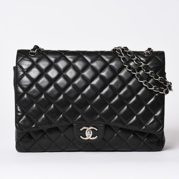 CHANEL CHANEL Deca Matelasse 33 W Flap W Chain Shoulder Bag Coco Mark Calfskin Black Silver Hardware Good Condition Used 4a002396
