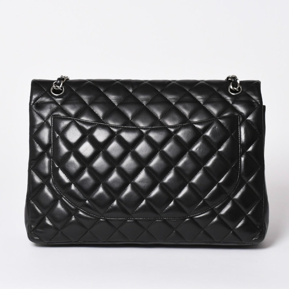 CHANEL CHANEL Deca Matelasse 33 W Flap W Chain Shoulder Bag Coco Mark Calfskin Black Silver Hardware Good Condition Used 4a002396