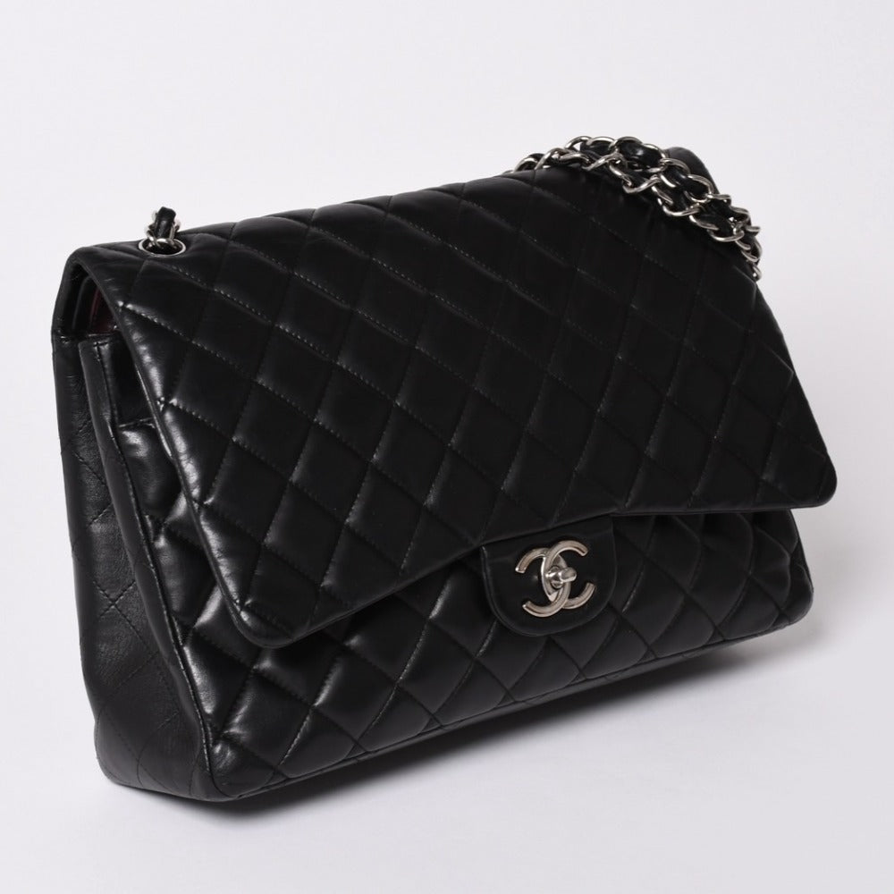 CHANEL CHANEL Deca Matelasse 33 W Flap W Chain Shoulder Bag Coco Mark Calfskin Black Silver Hardware Good Condition Used 4a002396