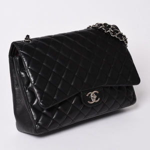 CHANEL CHANEL Deca Matelasse 33 W Flap W Chain Shoulder Bag Coco Mark Calfskin Black Silver Hardware Good Condition Used 4a002396