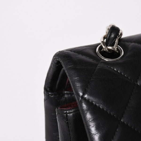 CHANEL CHANEL Deca Matelasse 33 W Flap W Chain Shoulder Bag Coco Mark Calfskin Black Silver Hardware Good Condition Used 4a002396