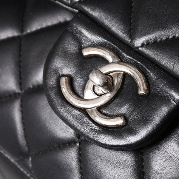 CHANEL CHANEL Deca Matelasse 33 W Flap W Chain Shoulder Bag Coco Mark Calfskin Black Silver Hardware Good Condition Used 4a002396