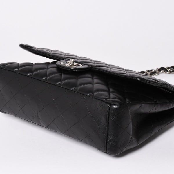 CHANEL CHANEL Deca Matelasse 33 W Flap W Chain Shoulder Bag Coco Mark Calfskin Black Silver Hardware Good Condition Used 4a002396