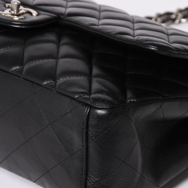 CHANEL CHANEL Deca Matelasse 33 W Flap W Chain Shoulder Bag Coco Mark Calfskin Black Silver Hardware Good Condition Used 4a002396
