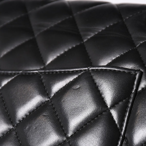 CHANEL CHANEL Deca Matelasse 33 W Flap W Chain Shoulder Bag Coco Mark Calfskin Black Silver Hardware Good Condition Used 4a002396