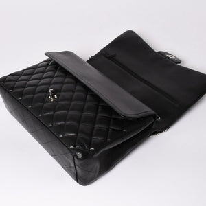 CHANEL CHANEL Deca Matelasse 33 W Flap W Chain Shoulder Bag Coco Mark Calfskin Black Silver Hardware Good Condition Used 4a002396