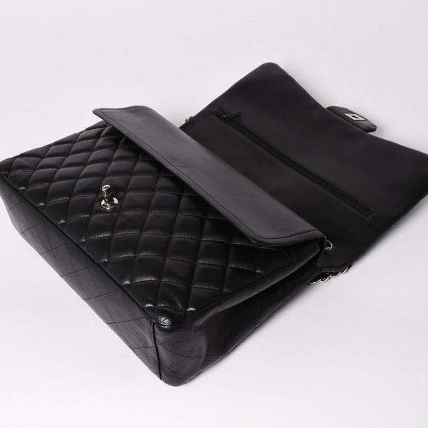 CHANEL CHANEL Deca Matelasse 33 W Flap W Chain Shoulder Bag Coco Mark Calfskin Black Silver Hardware Good Condition Used 4a002396