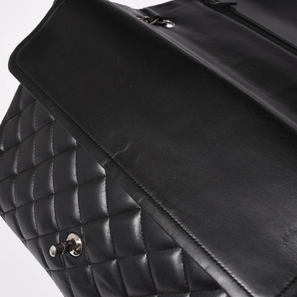 CHANEL CHANEL Deca Matelasse 33 W Flap W Chain Shoulder Bag Coco Mark Calfskin Black Silver Hardware Good Condition Used 4a002396