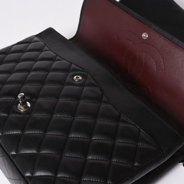 CHANEL CHANEL Deca Matelasse 33 W Flap W Chain Shoulder Bag Coco Mark Calfskin Black Silver Hardware Good Condition Used 4a002396