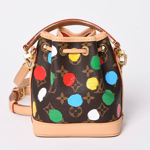 新品同様 LOUIS VUITTON ルイヴィトン 草間彌生コラボ ショルダーバッグ モノグラム ナノノエ M81863 ブラウン 中古 4a002388