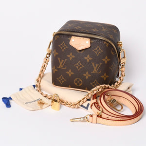 Very Good Condition LOUIS VUITTON Shoulder Bag Just in Case M47096 Monogram Dice Shape Brown Gold Hardware Used 4a002377
