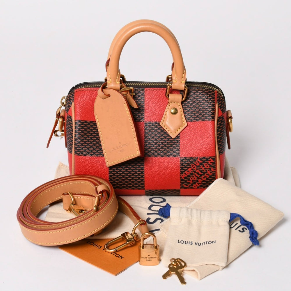 Very good condition LOUIS VUITTON Speedy Bandouliere 18 Rouge N40611 Damier Pop Brown Red Used 4a002012