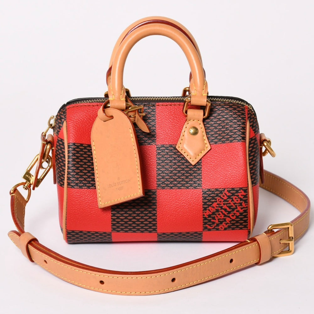 Very good condition LOUIS VUITTON Speedy Bandouliere 18 Rouge N40611 Damier Pop Brown Red Used 4a002012