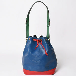 LOUIS VUITTON ルイヴィトン エピ ノエ トリコロール 巾着型ショルダーバッグ エピレザー トレドブルー カスティリアンレッド ボルネオグリーン M44082 美品 中古 4a002488