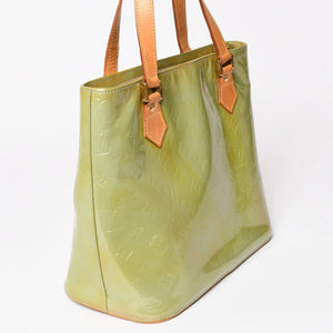 LOUIS VUITTON ルイヴィトン モノグラム ヴェルーニ ヒューストン F285 グリーン ハンドバッグ ゴールド金具 美品 中古 4a003024