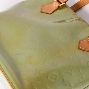 LOUIS VUITTON ルイヴィトン モノグラム ヴェルーニ ヒューストン F285 グリーン ハンドバッグ ゴールド金具 美品 中古 4a003024