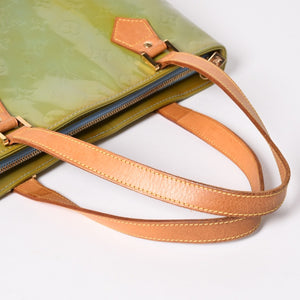 LOUIS VUITTON ルイヴィトン モノグラム ヴェルーニ ヒューストン F285 グリーン ハンドバッグ ゴールド金具 美品 中古 4a003024
