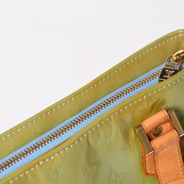 LOUIS VUITTON ルイヴィトン モノグラム ヴェルーニ ヒューストン F285 グリーン ハンドバッグ ゴールド金具 美品 中古 4a003024