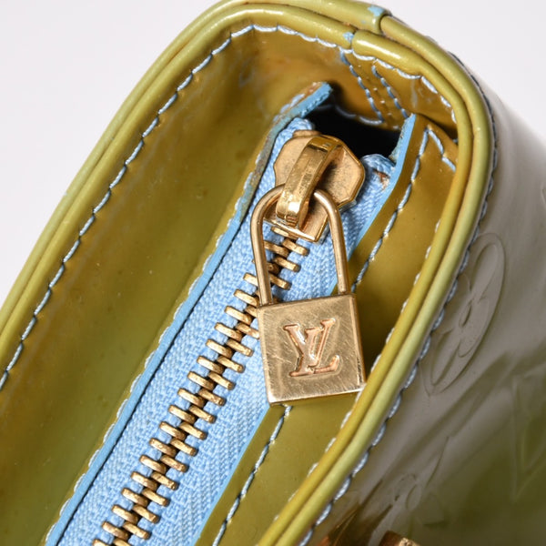 LOUIS VUITTON ルイヴィトン モノグラム ヴェルーニ ヒューストン F285 グリーン ハンドバッグ ゴールド金具 美品 中古 4a003024