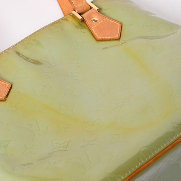 LOUIS VUITTON ルイヴィトン モノグラム ヴェルーニ ヒューストン F285 グリーン ハンドバッグ ゴールド金具 美品 中古 4a003024