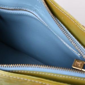 LOUIS VUITTON ルイヴィトン モノグラム ヴェルーニ ヒューストン F285 グリーン ハンドバッグ ゴールド金具 美品 中古 4a003024