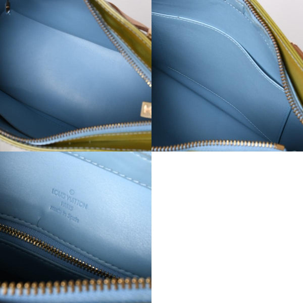 LOUIS VUITTON ルイヴィトン モノグラム ヴェルーニ ヒューストン F285 グリーン ハンドバッグ ゴールド金具 美品 中古 4a003024
