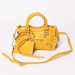 BALENCIAGA バレンシアガ Le City バッグ ミニ ラムスキン ブラスハードウェア 453293・7160・B・535269 イエロー 美品 中古 4a002932
