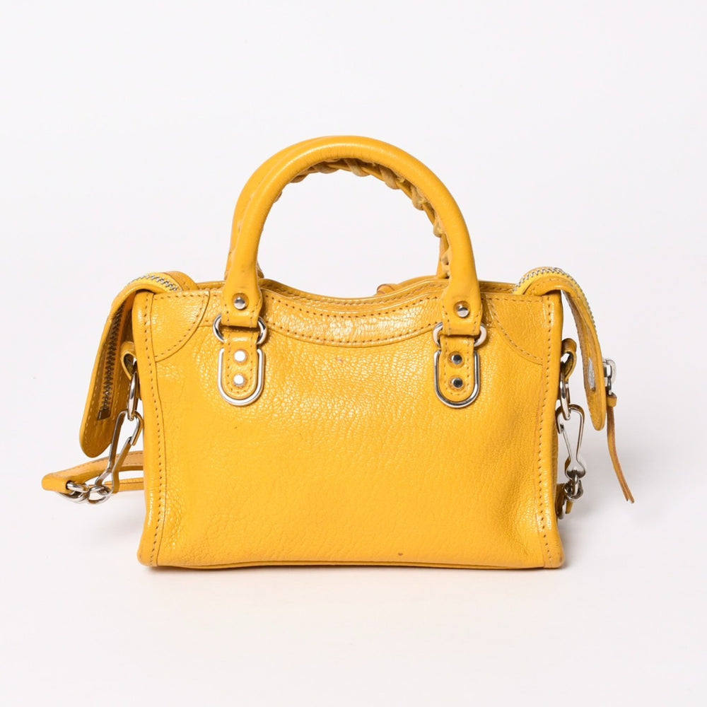 BALENCIAGA バレンシアガ Le City バッグ ミニ ラムスキン ブラスハードウェア 453293・7160・B・535269 イエロー 美品 中古 4a002932