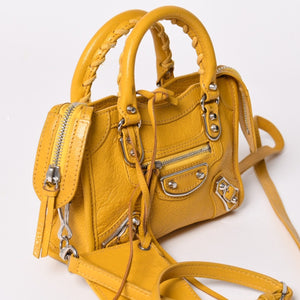 BALENCIAGA バレンシアガ Le City バッグ ミニ ラムスキン ブラスハードウェア 453293・7160・B・535269 イエロー 美品 中古 4a002932
