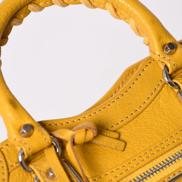 BALENCIAGA バレンシアガ Le City バッグ ミニ ラムスキン ブラスハードウェア 453293・7160・B・535269 イエロー 美品 中古 4a002932