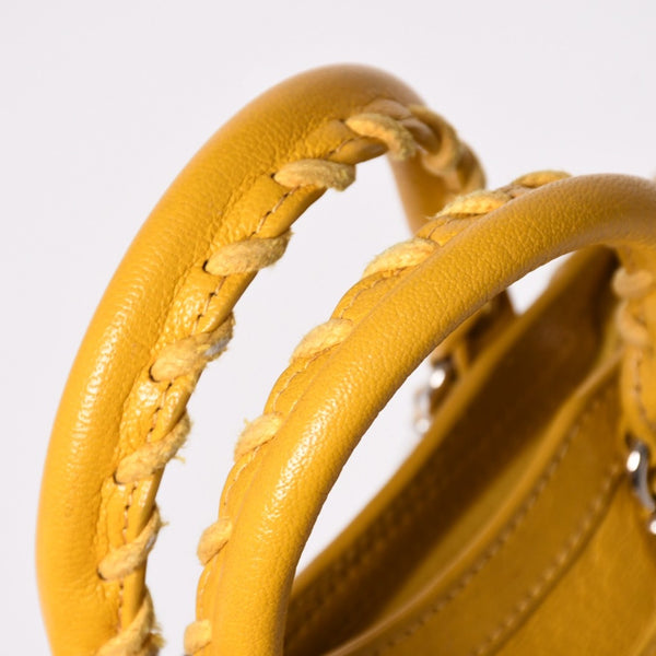 BALENCIAGA バレンシアガ Le City バッグ ミニ ラムスキン ブラスハードウェア 453293・7160・B・535269 イエロー 美品 中古 4a002932