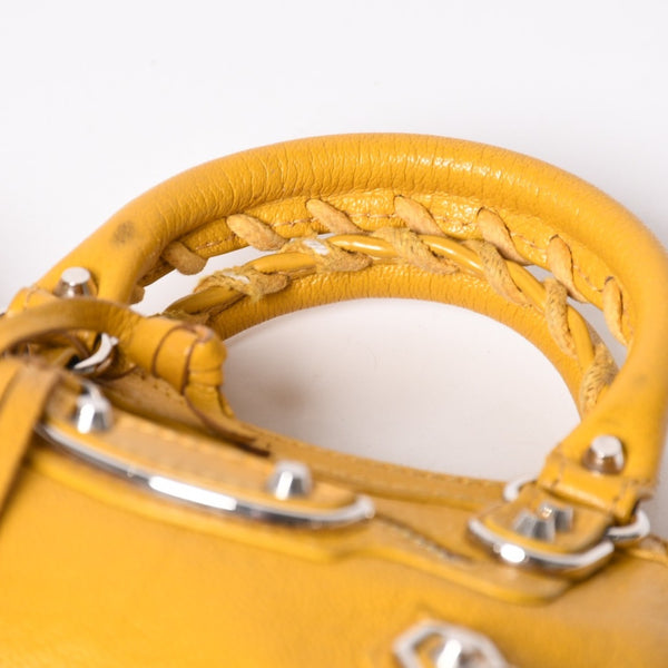 BALENCIAGA バレンシアガ Le City バッグ ミニ ラムスキン ブラスハードウェア 453293・7160・B・535269 イエロー 美品 中古 4a002932
