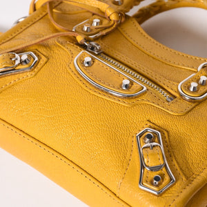 BALENCIAGA バレンシアガ Le City バッグ ミニ ラムスキン ブラスハードウェア 453293・7160・B・535269 イエロー 美品 中古 4a002932