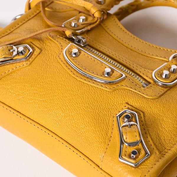 BALENCIAGA バレンシアガ Le City バッグ ミニ ラムスキン ブラスハードウェア 453293・7160・B・535269 イエロー 美品 中古 4a002932