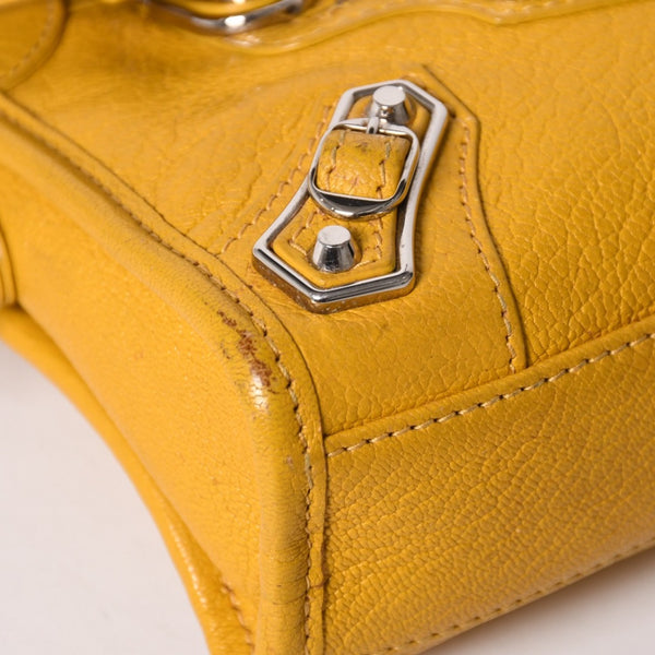 BALENCIAGA バレンシアガ Le City バッグ ミニ ラムスキン ブラスハードウェア 453293・7160・B・535269 イエロー 美品 中古 4a002932