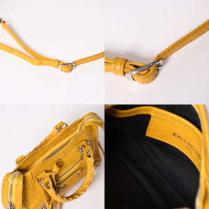 BALENCIAGA バレンシアガ Le City バッグ ミニ ラムスキン ブラスハードウェア 453293・7160・B・535269 イエロー 美品 中古 4a002932