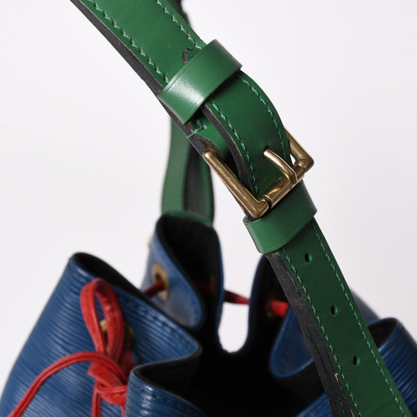 LOUIS VUITTON ルイヴィトン エピ ノエ トリコロール 巾着型ショルダーバッグ エピレザー トレドブルー カスティリアンレッド ボルネオグリーン M44082 美品 中古 4a002488