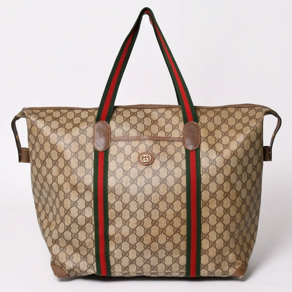 GUCCI グッチ ヴィンテージ オールドグッチ GGスプリームキャンバス トートバッグ PVC ブラウン 9411 ゴールド金具 美品 中古 4a002489