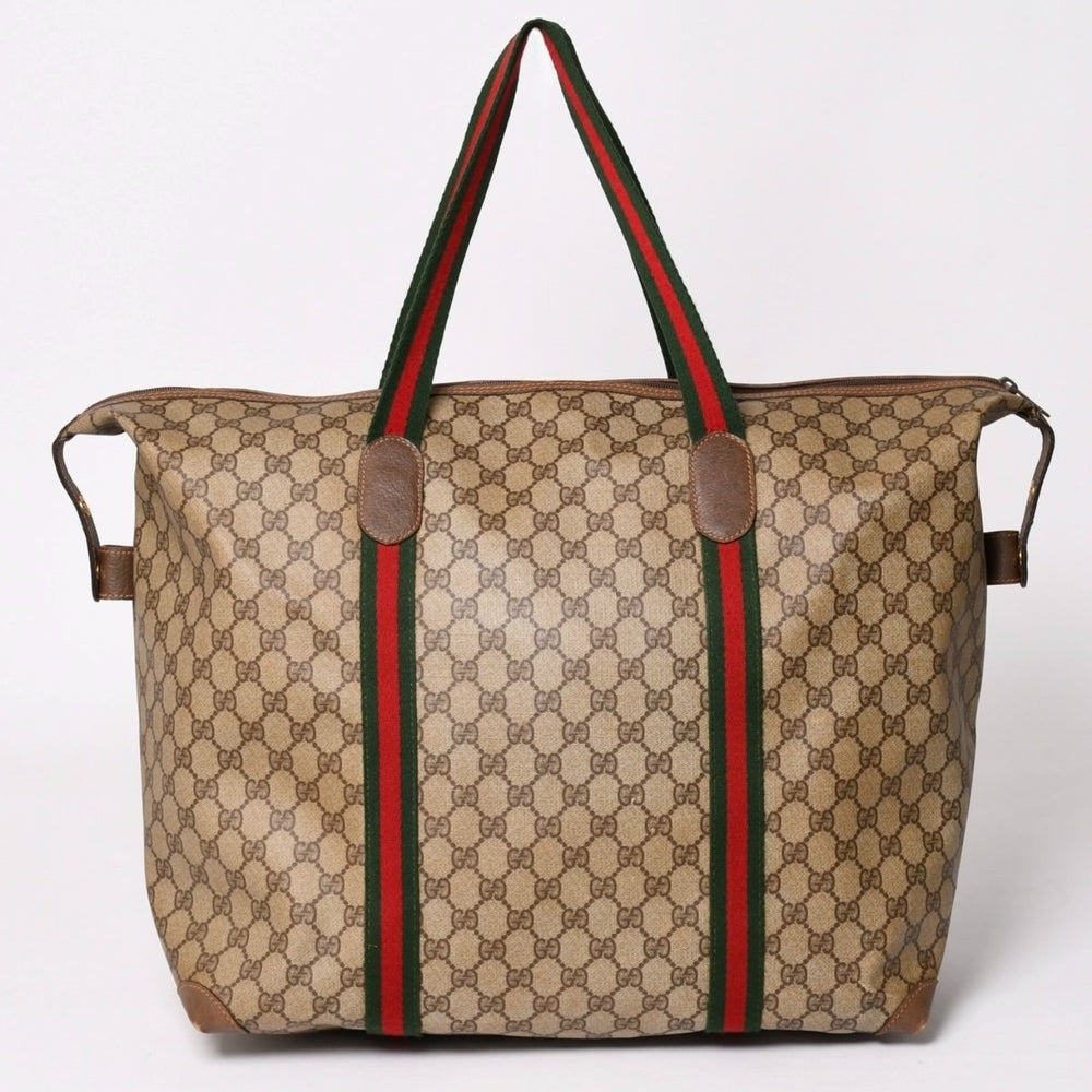 GUCCI グッチ ヴィンテージ オールドグッチ GGスプリームキャンバス トートバッグ PVC ブラウン 9411 ゴールド金具 美品 中古 4a002489