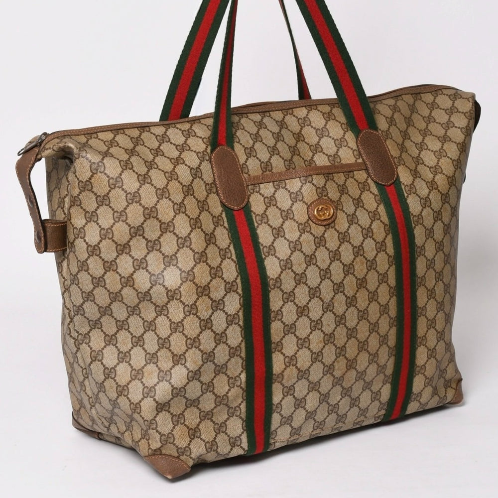 GUCCI Gucci Vintage Old Gucci GG Supreme Canvas Tote Bag PVC Brown 9411 Gold Hardware Good Condition Used 4a002489