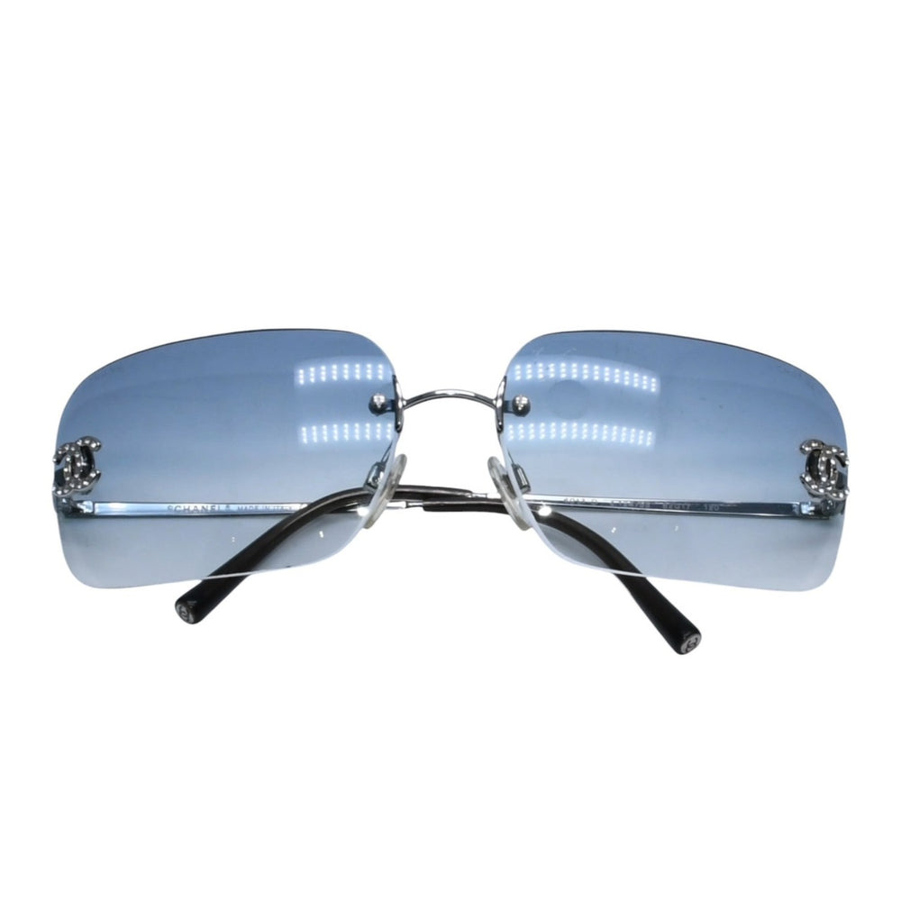 CHANEL Rimless Sunglasses Eyewear 4017-D c.124/55 Size 62□17 120 Coco Mark Rhinestone Good Condition Used 4a002491