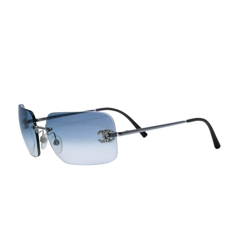 CHANEL Rimless Sunglasses Eyewear 4017-D c.124/55 Size 62□17 120 Coco Mark Rhinestone Good Condition Used 4a002491