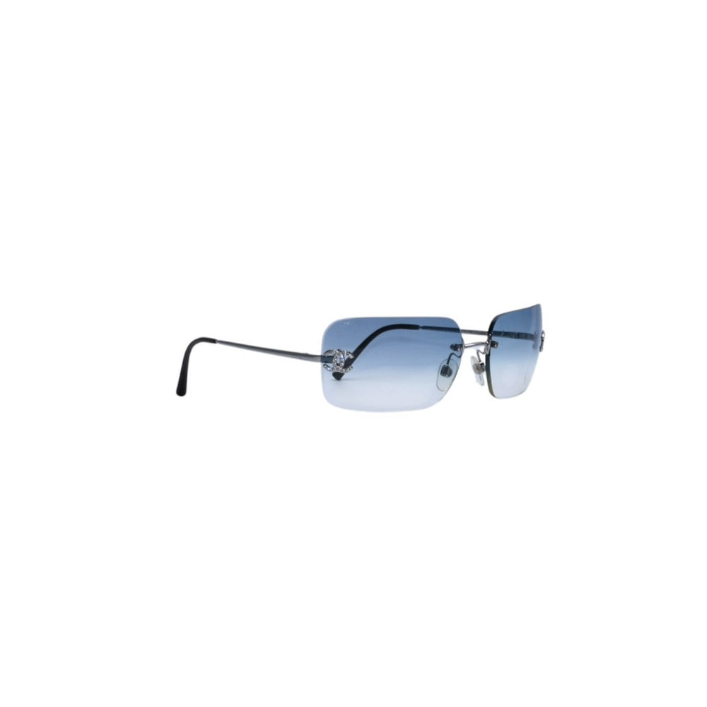 CHANEL Rimless Sunglasses Eyewear 4017-D c.124/55 Size 62□17 120 Coco Mark Rhinestone Good Condition Used 4a002491