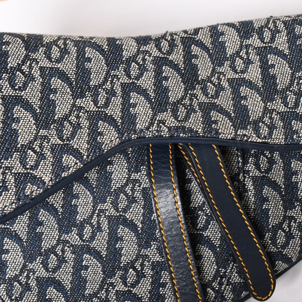 極美品 Christian Dior クリスチャンディオール サドルバッグ トロッター ネイビー 総柄 コットンキャンバス ショルダーバッグ 中古 4a002744