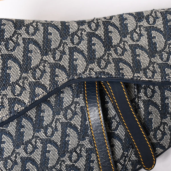 極美品 Christian Dior クリスチャンディオール サドルバッグ トロッター ネイビー 総柄 コットンキャンバス ショルダーバッグ 中古 4a002744