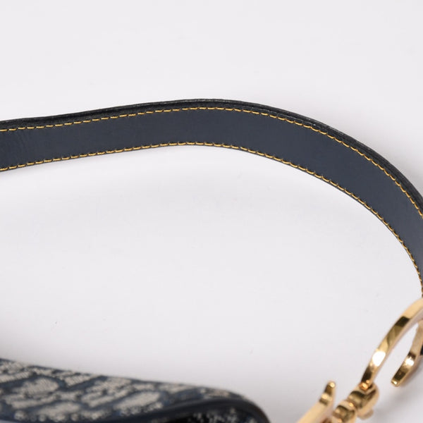 極美品 Christian Dior クリスチャンディオール サドルバッグ トロッター ネイビー 総柄 コットンキャンバス ショルダーバッグ 中古 4a002744