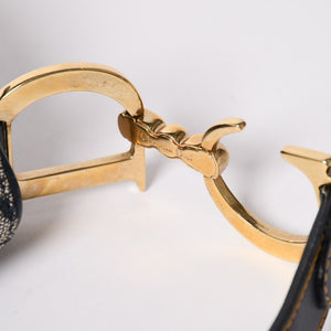 極美品 Christian Dior クリスチャンディオール サドルバッグ トロッター ネイビー 総柄 コットンキャンバス ショルダーバッグ 中古 4a002744